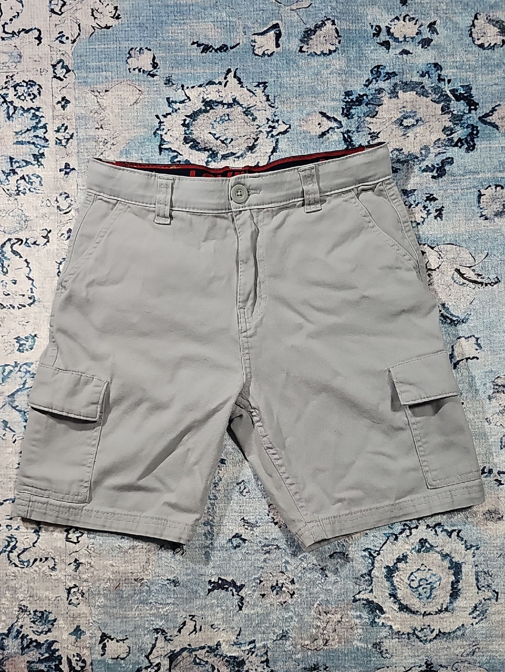 Levis Boys Gray Cargo Shorts Size 14 Regular Adjustable Waist Cotton Blend‎ 27W